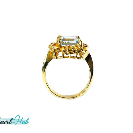 14k Gold Emerald-Cut Aquamarine Ring - Hallmarked (585) Centre Stone 5-carat | UK M½ US6.5 | A Statement of Elegance JH