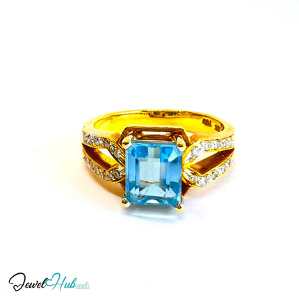18K Gold Ring · Aquamarine Glow · Oceanlight Aurora · UK O · US 7.5 · Crisscross Diamond Band - JewelHub