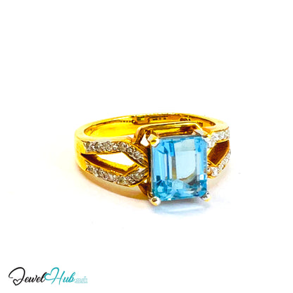 18K Gold Ring · Aquamarine Glow · Oceanlight Aurora · UK O · US 7.5 · Crisscross Diamond Band