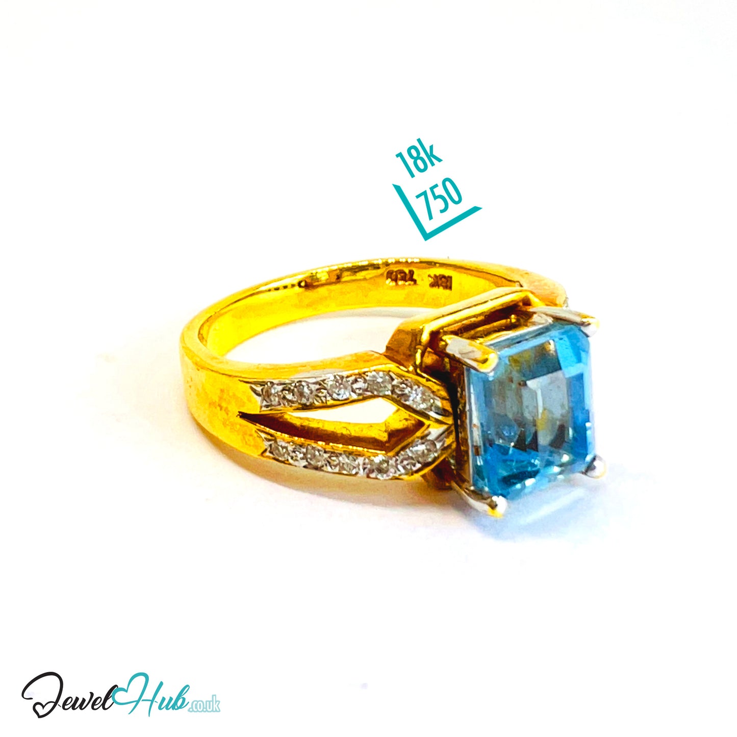 18K Gold Ring · Aquamarine Glow · Oceanlight Aurora · UK O · US 7.5 · Crisscross Diamond Band