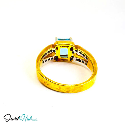 18K Gold Ring · Aquamarine Glow · Oceanlight Aurora · UK O · US 7.5 · Crisscross Diamond Band - JewelHub
