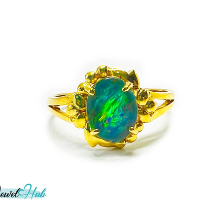 18k Gold Black Opal Ring – Hallmarked (750) | UK Q / US 8.5 | Rare Gemstone, Artisan Craftsmanship JH