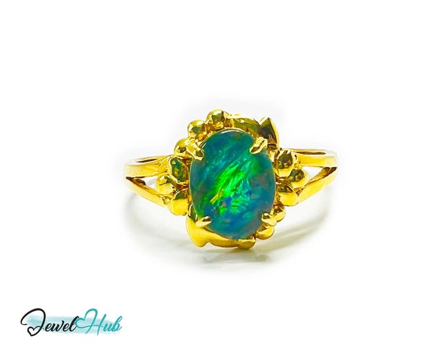 18k Gold Black Opal Ring – Hallmarked (750) | UK Q / US 8.5 | Rare Gemstone, Artisan Craftsmanship JH