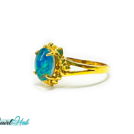 18k Gold Black Opal Ring – Hallmarked (750) | UK Q / US 8.5 | Rare Gemstone, Artisan Craftsmanship JH