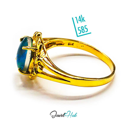 18k Gold Black Opal Ring – Hallmarked (750) | UK Q / US 8.5 | Rare Gemstone, Artisan Craftsmanship JH