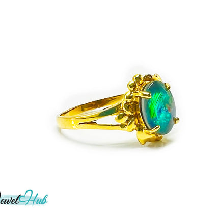 18k Gold Black Opal Ring – Hallmarked (750) | UK Q / US 8.5 | Rare Gemstone, Artisan Craftsmanship JH