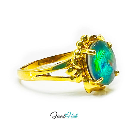 18k Gold Black Opal Ring – Hallmarked (750) | UK Q / US 8.5 | Rare Gemstone, Artisan Craftsmanship JH