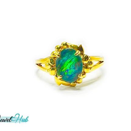 18k Gold Black Opal Ring – Hallmarked (750) | UK Q / US 8.5 | Rare Gemstone, Artisan Craftsmanship JH