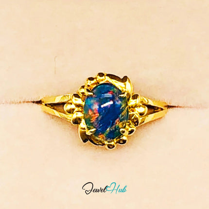 18k Gold Black Opal Ring – Hallmarked (750) | UK Q / US 8.5 | Rare Gemstone, Artisan Craftsmanship JH