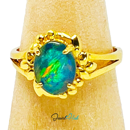 18k Gold Black Opal Ring – Hallmarked (750) | UK Q / US 8.5 | Rare Gemstone, Artisan Craftsmanship JH