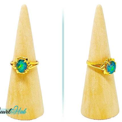 18k Gold Black Opal Ring – Hallmarked (750) | UK Q / US 8.5 | Rare Gemstone, Artisan Craftsmanship JH