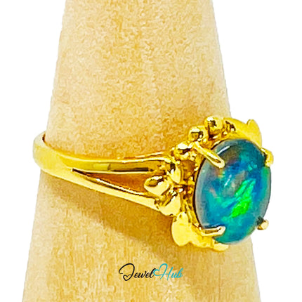 18k Gold Black Opal Ring – Hallmarked (750) | UK Q / US 8.5 | Rare Gemstone, Artisan Craftsmanship JH