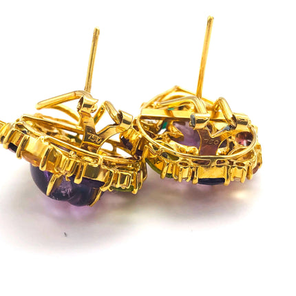 18k (750) Solid Gold Leaf Shape Amethyst multi-color Gemstones (15 pcs) Elegant Earrings JH