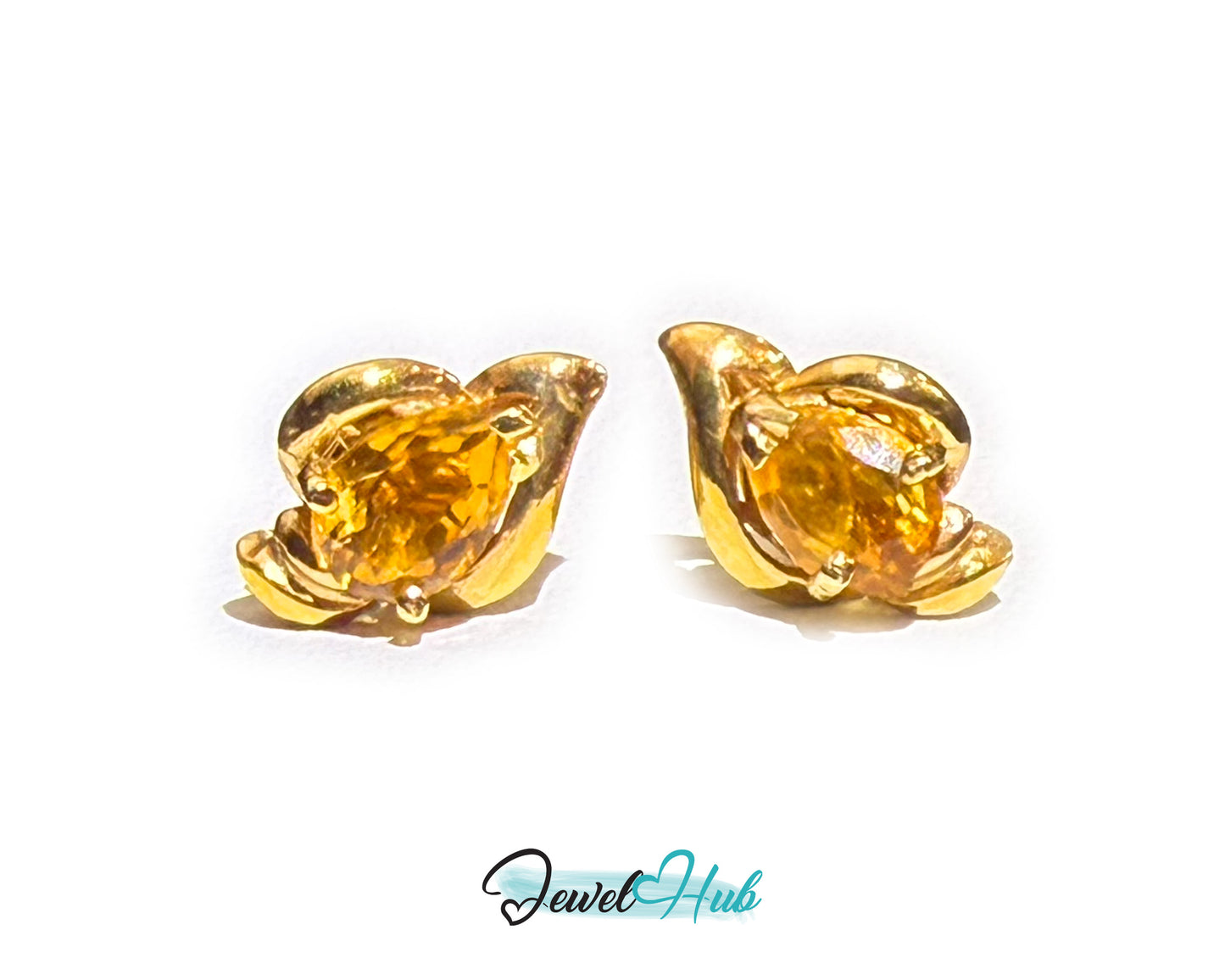 14k (585) Yellow Solid Gold Yellow Citrine GemStone Pear Shape Design Stud Earrings