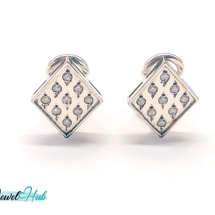 14k White Gold Diamond Checker-Style Clip Earrings – Luxury & Brilliance JH