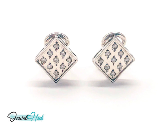 14k White Gold Diamond Checker-Style Clip Earrings – Luxury & Brilliance JH