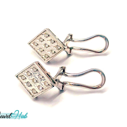 14k White Gold Diamond Checker-Style Clip Earrings – Luxury & Brilliance JH