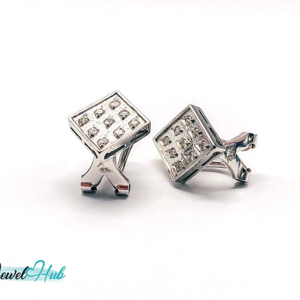 14k White Gold Diamond Checker-Style Clip Earrings – Luxury & Brilliance JH