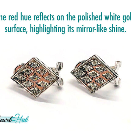 14k White Gold Diamond Checker-Style Clip Earrings – Luxury & Brilliance JH