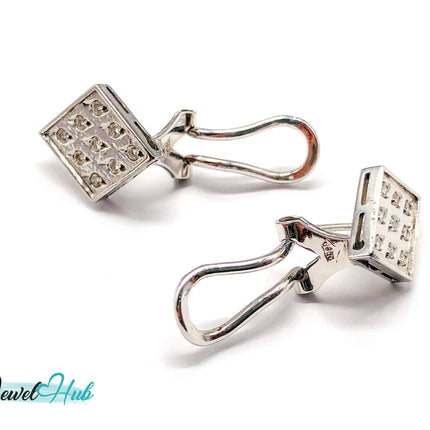 14k White Gold Diamond Checker-Style Clip Earrings – Luxury & Brilliance JH