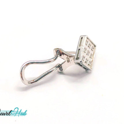 14k White Gold Diamond Checker-Style Clip Earrings – Luxury & Brilliance JH