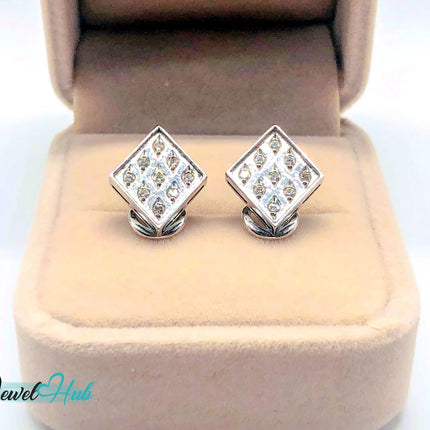 14k White Gold Diamond Checker-Style Clip Earrings – Luxury & Brilliance JH