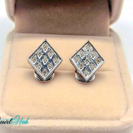 14k White Gold Diamond Checker-Style Clip Earrings – Luxury & Brilliance JH
