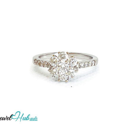 18k White Gold Diamond Ring – Hallmarked (750) | UK O US 7.5 | Floral Cluster Design JH