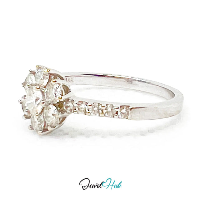18k White Gold Diamond Ring – Hallmarked (750) | UK O US 7.5 | Floral Cluster Design JH