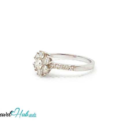 18k White Gold Diamond Ring – Hallmarked (750) | UK O US 7.5 | Floral Cluster Design JH
