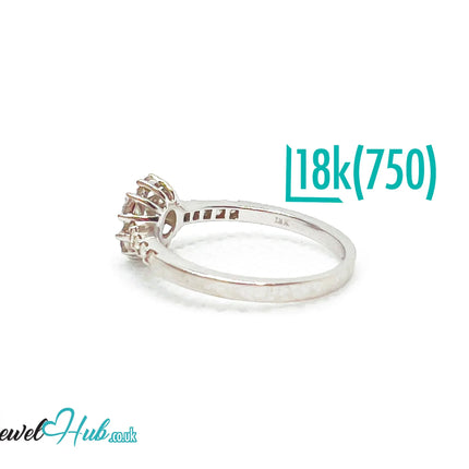 18k White Gold Diamond Ring – Hallmarked (750) | UK O US 7.5 | Floral Cluster Design JH