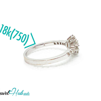18k White Gold Diamond Ring – Hallmarked (750) | UK O US 7.5 | Floral Cluster Design JH