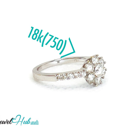 18k White Gold Diamond Ring – Hallmarked (750) | UK O US 7.5 | Floral Cluster Design JH