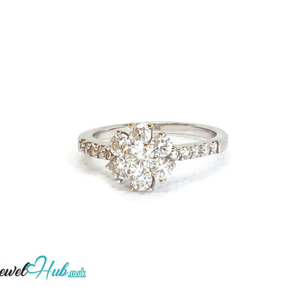 18k White Gold Diamond Ring – Hallmarked (750) | UK O US 7.5 | Floral Cluster Design JH