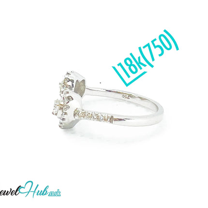 18k White Gold Diamond Ring – Hallmarked (750) | UK M US 6.5 | Double Heart Pavé Design JH