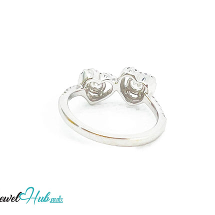 18k White Gold Diamond Ring – Hallmarked (750) | UK M US 6.5 | Double Heart Pavé Design JH