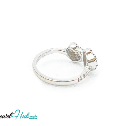 18k White Gold Diamond Ring – Hallmarked (750) | UK M US 6.5 | Double Heart Pavé Design JH