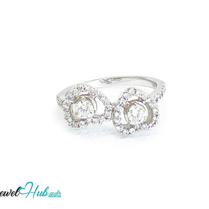 18k White Gold Diamond Ring – Hallmarked (750) | UK M US 6.5 | Double Heart Pavé Design JH