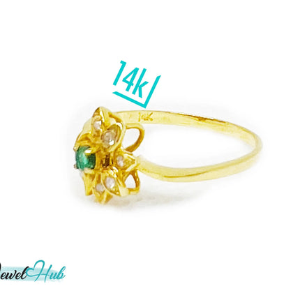 14k Gold Emerald and Diamond Ring - Hallmarked (585) | UK P US 8 | Vintage 2000s Design Lightweight 1.84g JH