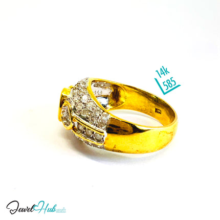 14K Gold Emerald & Diamond Ring · ~0.68ct Emerald · 0.96ct Pavé Diamonds · UK N · US 7 · Luxe Bezel Halo - JewelHub
