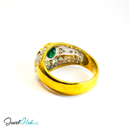 14K Gold Emerald & Diamond Ring · ~0.68ct Emerald · 0.96ct Pavé Diamonds · UK N · US 7 · Luxe Bezel Halo - JewelHub