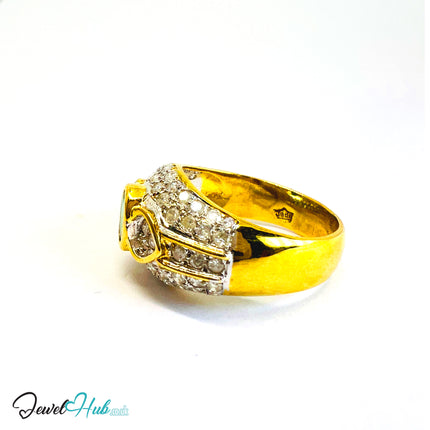 14K Gold Emerald & Diamond Ring · ~0.68ct Emerald · 0.96ct Pavé Diamonds · UK N · US 7 · Luxe Bezel Halo - JewelHub