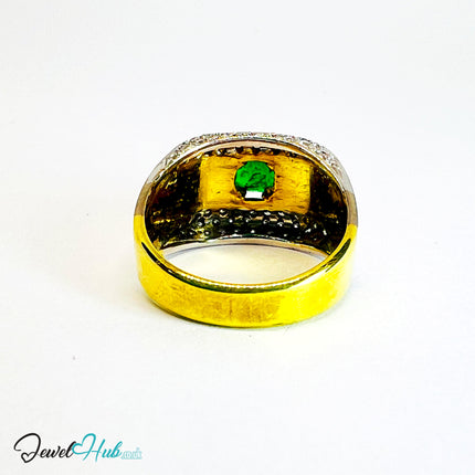 14K Gold Emerald & Diamond Ring · 1.01ct Emerald · UK N · US 7 · Textured Crest Band - JewelHub