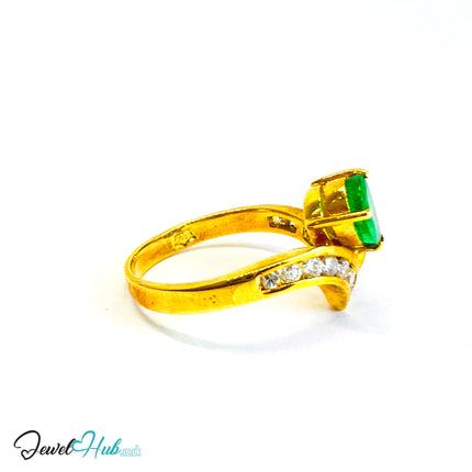 14K Gold Emerald & Diamond Ring · 0.72ct Pear Emerald · UK N · US 7 · Crossover Sparkle Band - JewelHub