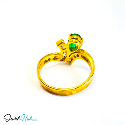 14K Gold Emerald & Diamond Ring · 0.72ct Pear Emerald · UK N · US 7 · Crossover Sparkle Band - JewelHub