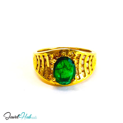 18K Gold Emerald & Diamond Ring · 0.66ct Oval Emerald · 0.62ct Diamonds · UK N · US 7 · Luxe Halo Crest - JewelHub