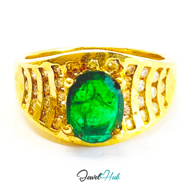 18K Gold Emerald Diamond Ring · 0.66ct Oval Emerald · 0.62ct Diamonds · UK N · US 7 · Luxe Halo Crest JH