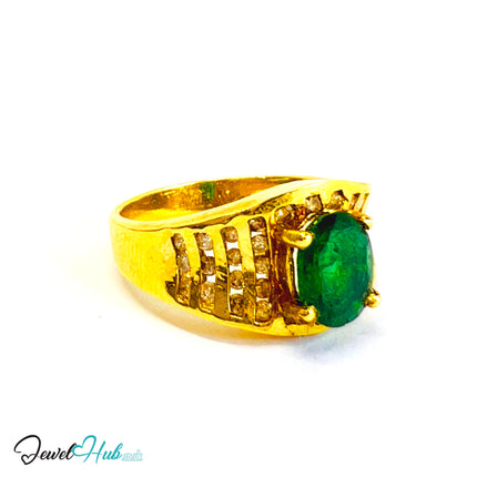 18K Gold Emerald & Diamond Ring · 0.66ct Oval Emerald · 0.62ct Diamonds · UK N · US 7 · Luxe Halo Crest - JewelHub