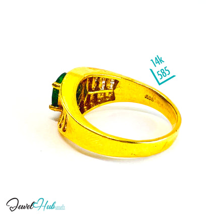 18K Gold Emerald & Diamond Ring · 0.66ct Oval Emerald · 0.62ct Diamonds · UK N · US 7 · Luxe Halo Crest - JewelHub