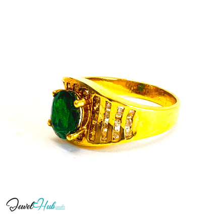 18K Gold Emerald & Diamond Ring · 0.66ct Oval Emerald · 0.62ct Diamonds · UK N · US 7 · Luxe Halo Crest - JewelHub